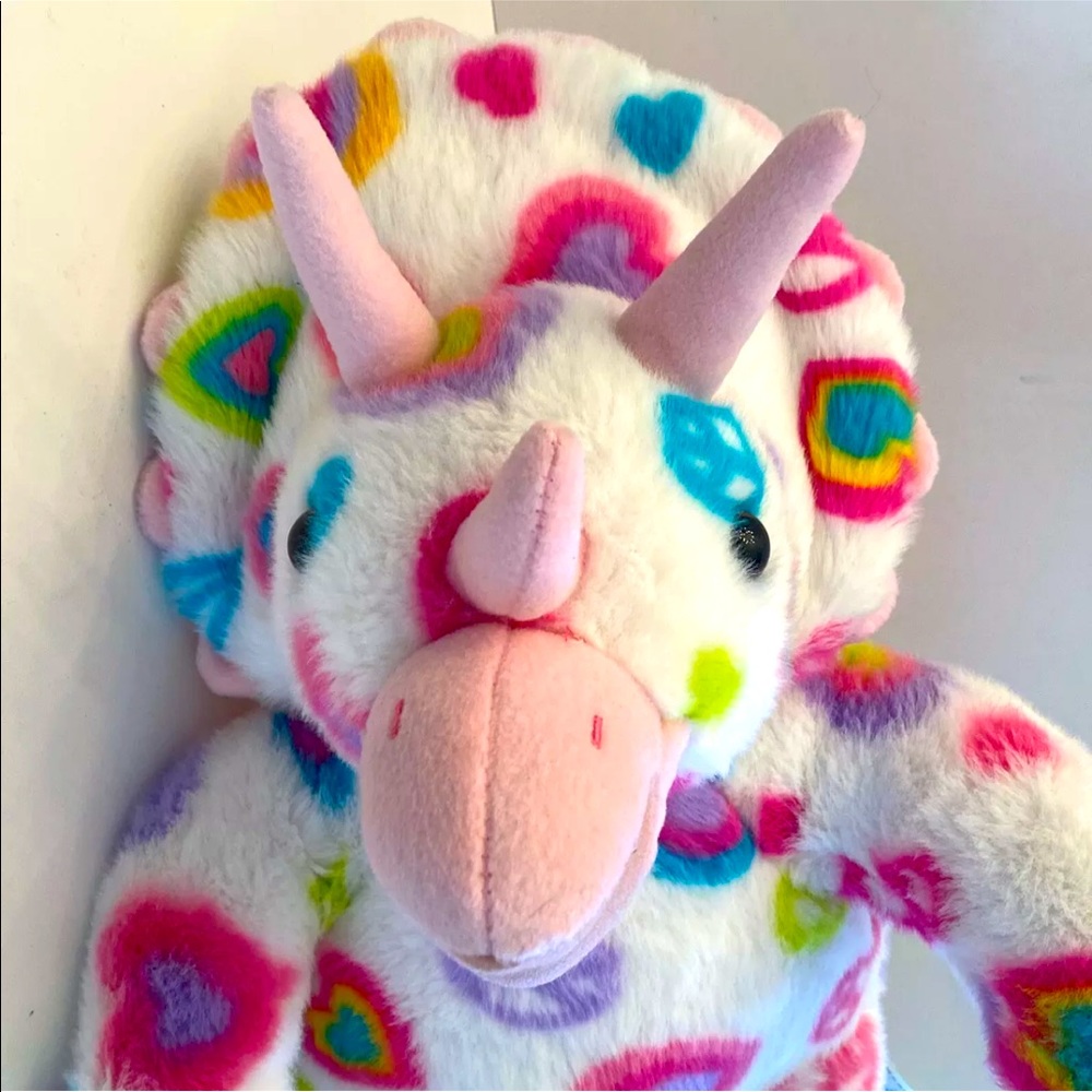Build A Bear Workshop Plush Triceratops Dinosaur Rainbow Hearts Stuffed Animal